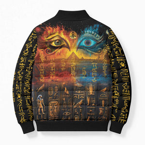 Eye of Ra and Eye of Horus Bomber Puffer Jacket Power and Magic Ancient Egyptian Mythology