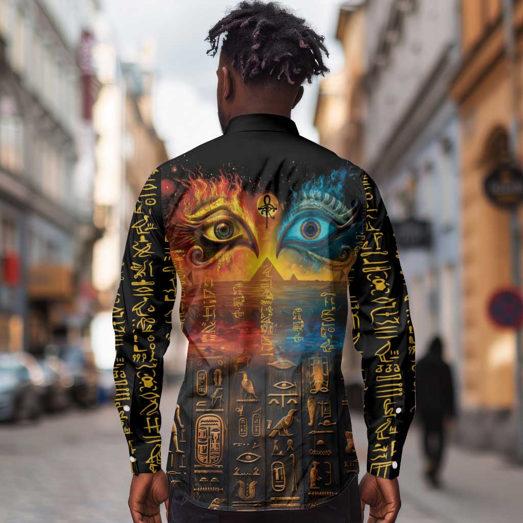 Eye of Ra and Eye of Horus Long Sleeve Button Shirt Power and Magic Ancient Egyptian Mythology