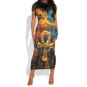 Eye of Ra and Eye of Horus Short Sleeve Bodycon Dress Power and Magic Ancient Egyptian Mythology LT9