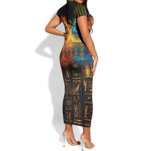 Eye of Ra and Eye of Horus Short Sleeve Bodycon Dress Power and Magic Ancient Egyptian Mythology LT9