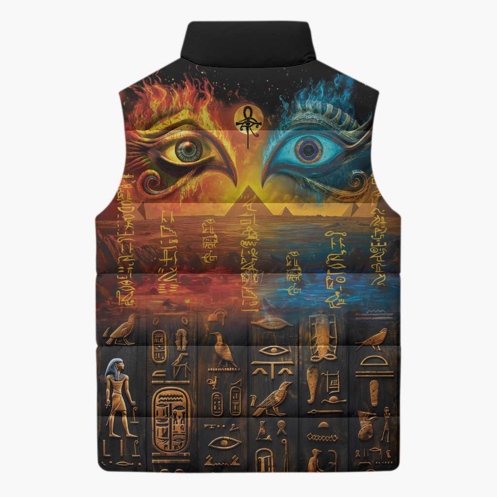 Eye of Ra and Eye of Horus Sleeveless Puffer Jacket Power and Magic Ancient Egyptian Mythology