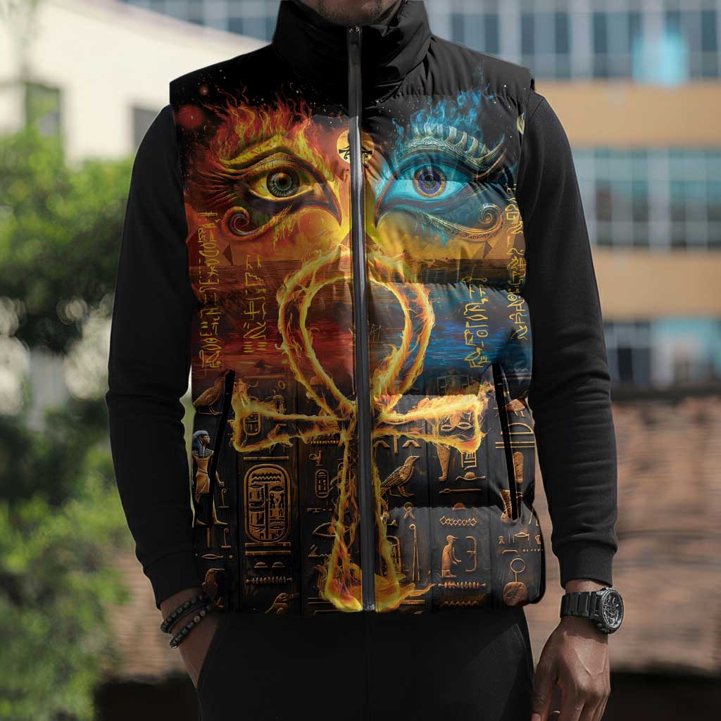 Eye of Ra and Eye of Horus Sleeveless Puffer Jacket Power and Magic Ancient Egyptian Mythology