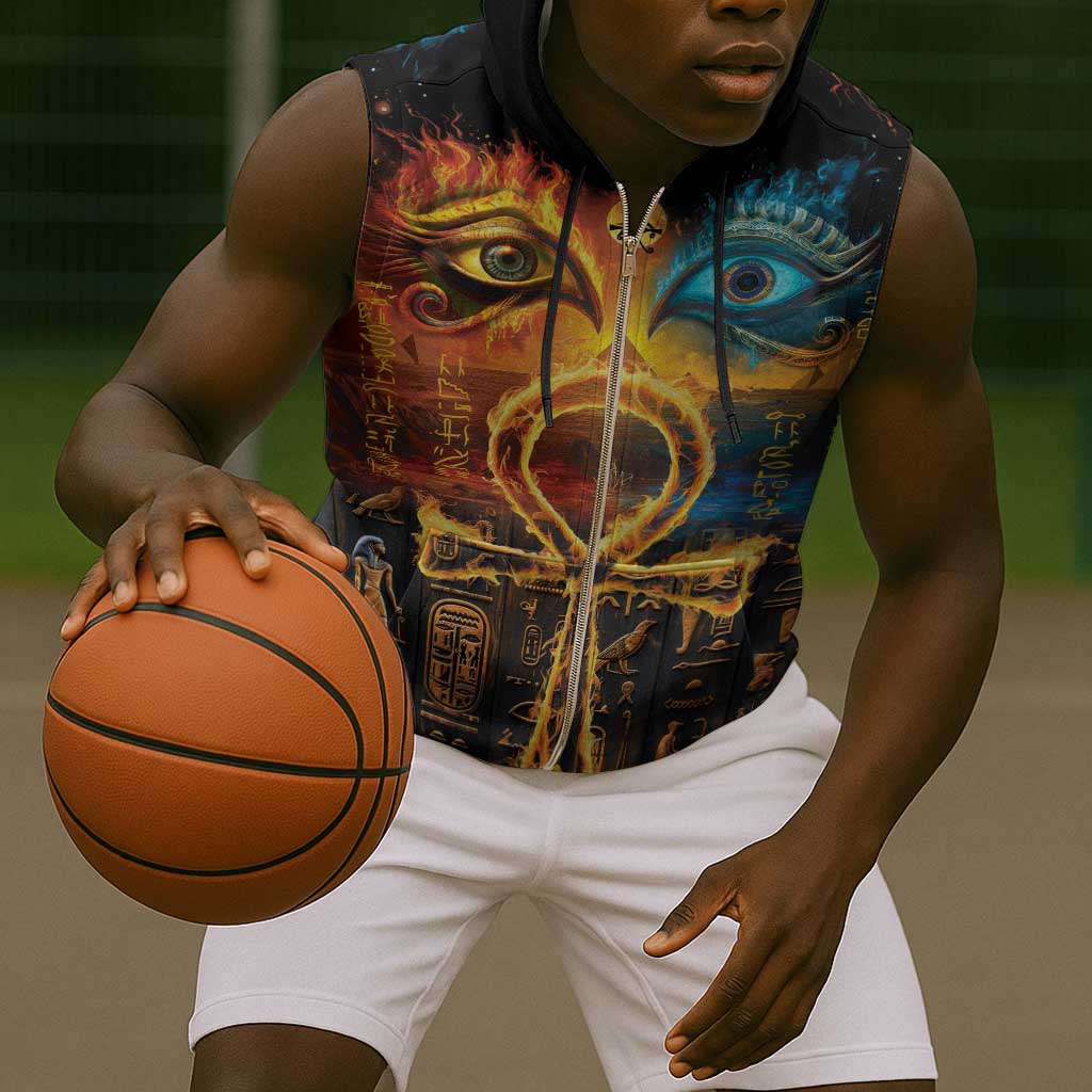 Eye of Ra and Eye of Horus Sleeveless Zip Hoodie Power and Magic Ancient Egyptian Mythology - African Pride
