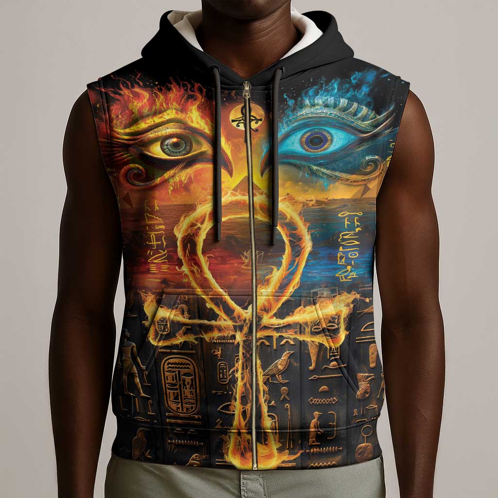 Eye of Ra and Eye of Horus Sleeveless Zip Hoodie Power and Magic Ancient Egyptian Mythology - African Pride