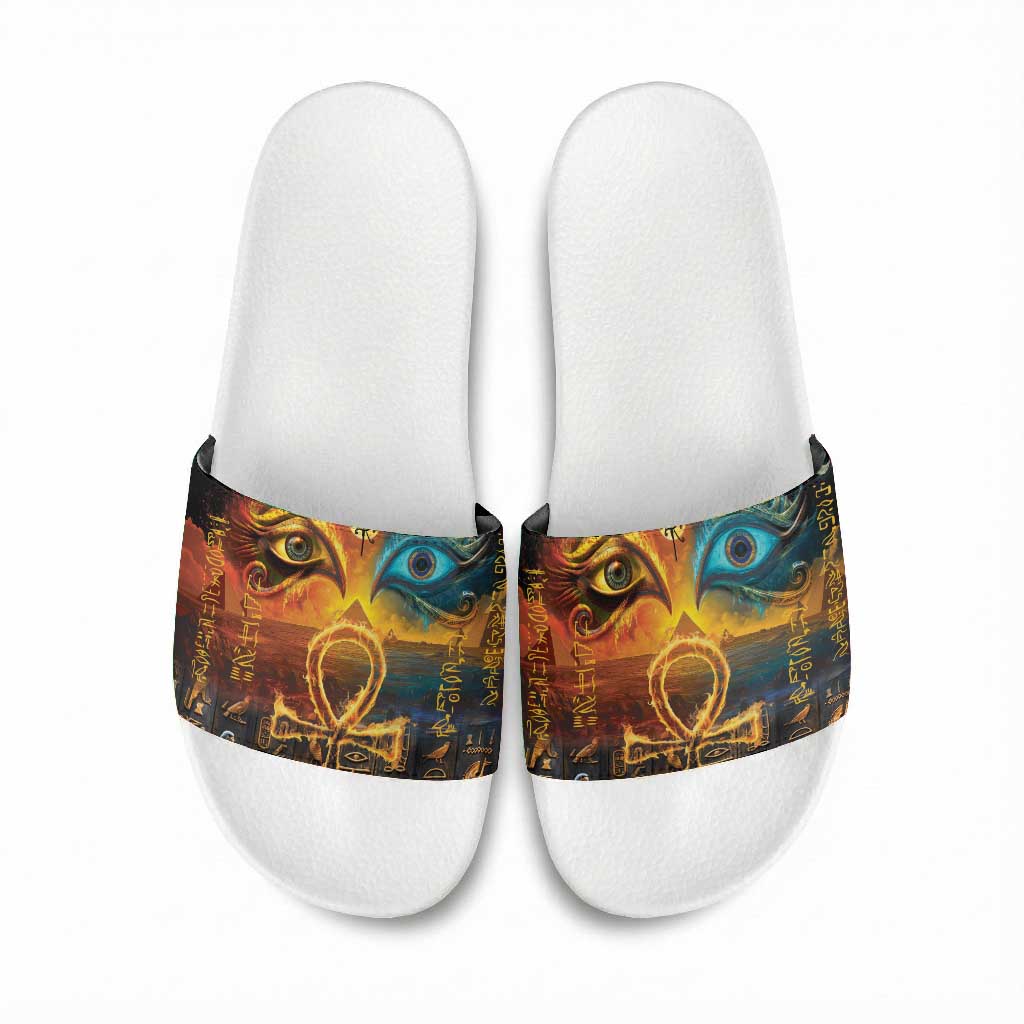 Eye of Ra and Eye of Horus Slide Sandals Power and Magic Ancient Egyptian Mythology
