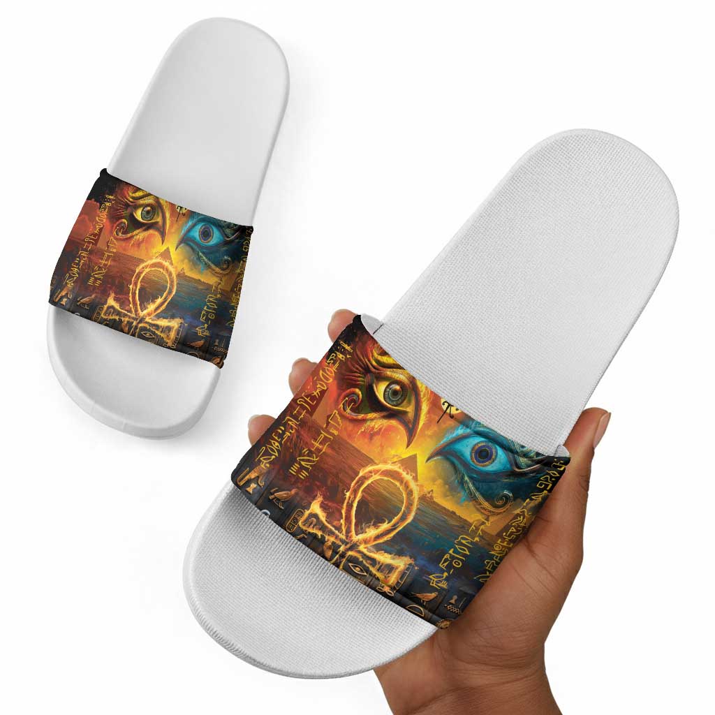 Eye of Ra and Eye of Horus Slide Sandals Power and Magic Ancient Egyptian Mythology
