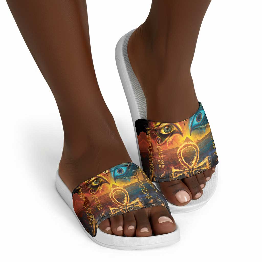 Eye of Ra and Eye of Horus Slide Sandals Power and Magic Ancient Egyptian Mythology