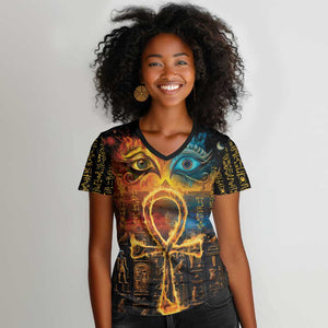 Eye of Ra and Eye of Horus Women V-Neck T-Shirt Power and Magic Ancient Egyptian Mythology
