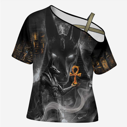 Mythical Anubis Cross Shoulder Shirt The Egyptian God of Death