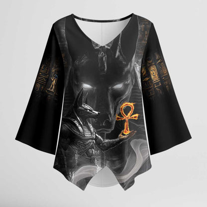 Mythical Anubis Kimono Sleeve Blouse The Egyptian God of Death