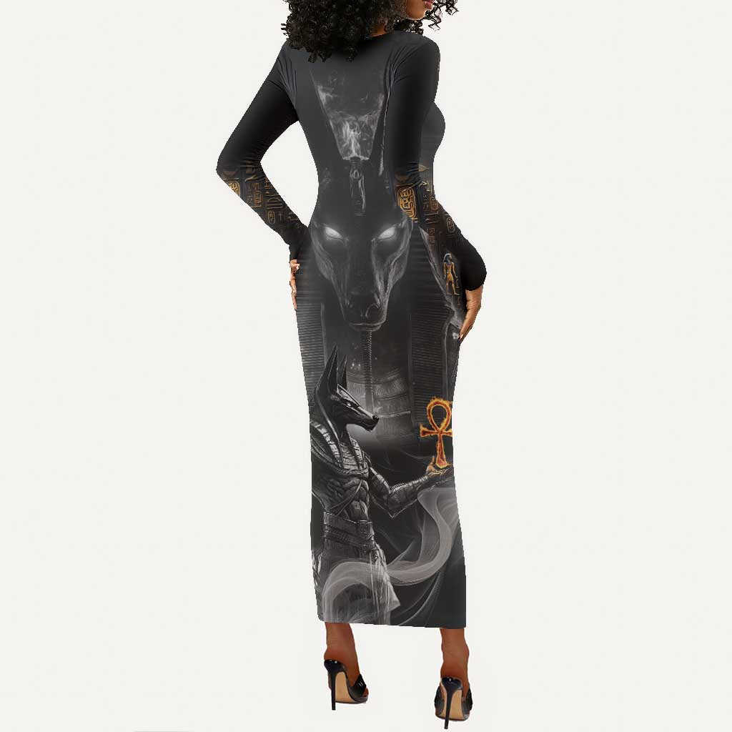 Mythical Anubis Long Sleeve Bodycon Dress The Egyptian God of Death LT9