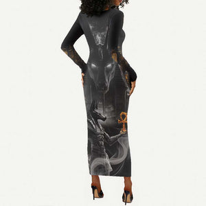 Mythical Anubis Long Sleeve Bodycon Dress The Egyptian God of Death LT9
