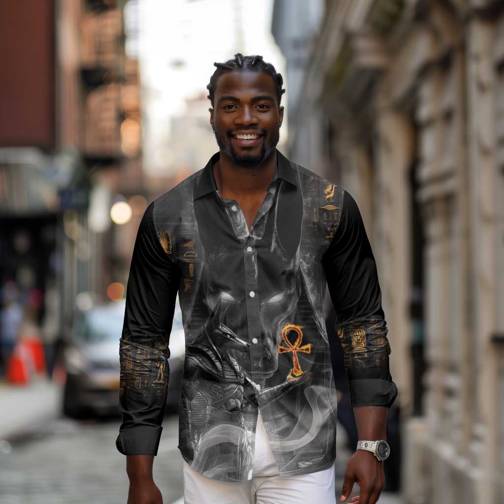 Mythical Anubis Long Sleeve Button Shirt The Egyptian God of Death