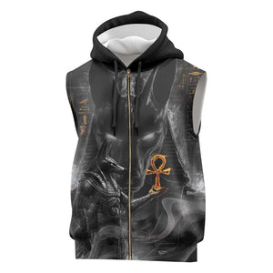 Mythical Anubis Sleeveless Zip Hoodie The Egyptian God of Death - African Pride