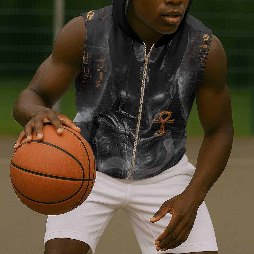 Mythical Anubis Sleeveless Zip Hoodie The Egyptian God of Death - African Pride