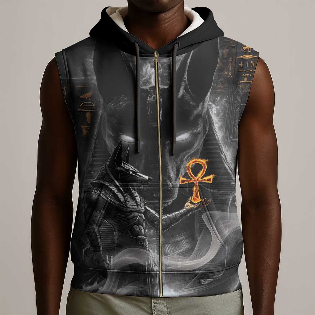 Mythical Anubis Sleeveless Zip Hoodie The Egyptian God of Death - African Pride