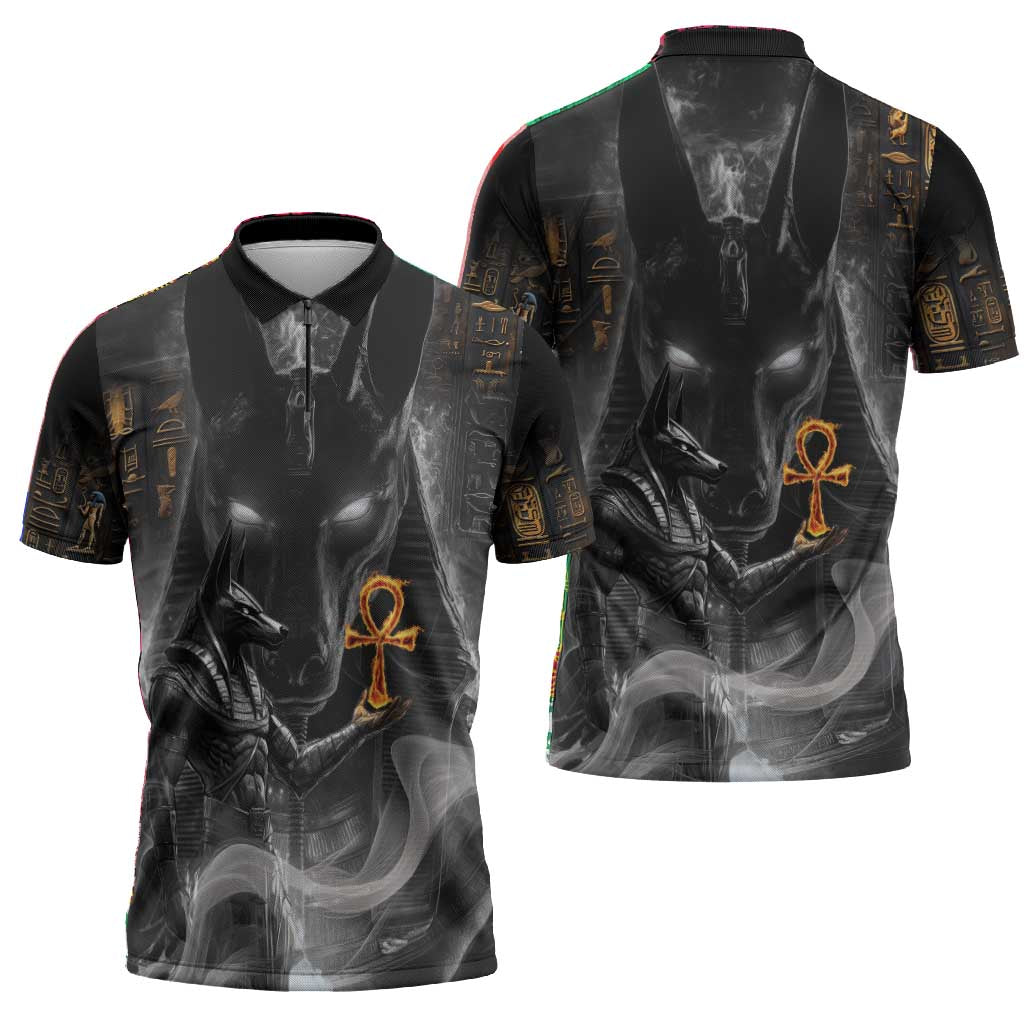 Mythical Anubis Zipper Polo Shirt The Egyptian God of Death