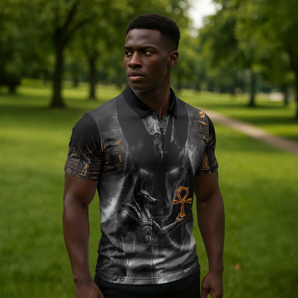 Mythical Anubis Zipper Polo Shirt The Egyptian God of Death