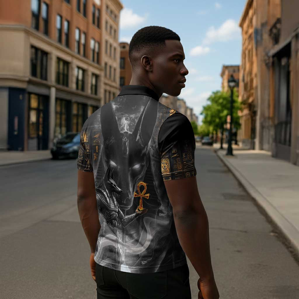Mythical Anubis Zipper Polo Shirt The Egyptian God of Death