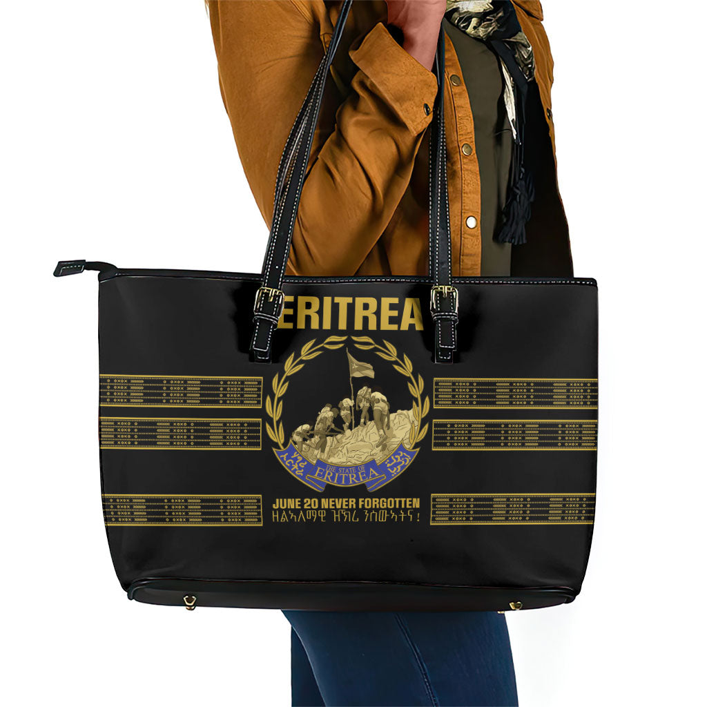 Eritrea Martyrs Day June 20 Leather Tote Bag Never Forgotten Proud Eritrean Heritage Black Version