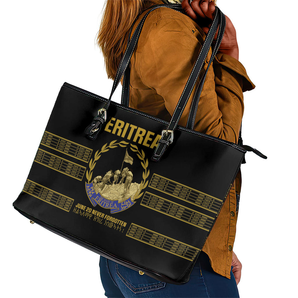 Eritrea Martyrs Day June 20 Leather Tote Bag Never Forgotten Proud Eritrean Heritage Black Version