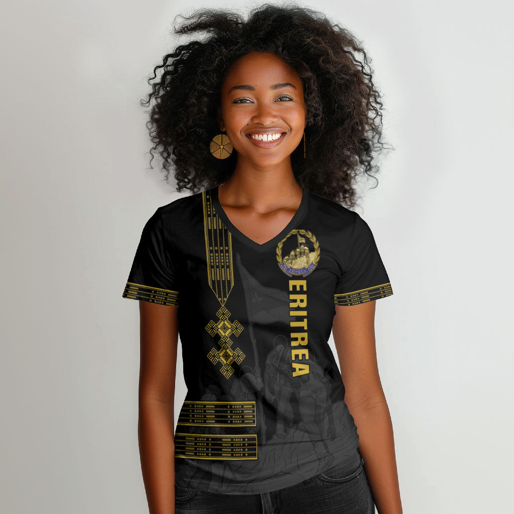 Eritrea Martyrs Day June 20 Women V-Neck T-Shirt Never Forgotten Proud Eritrean Heritage Black Version