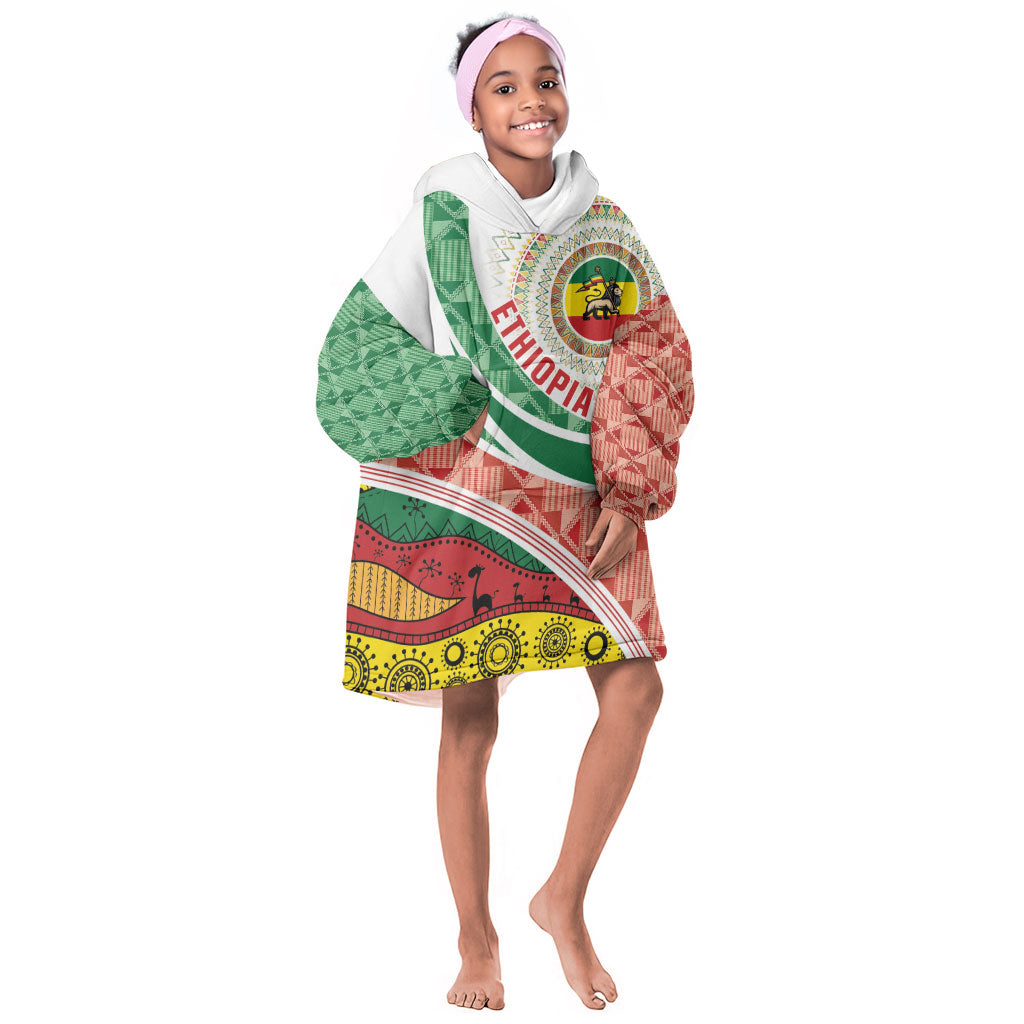 Ethiopia In My Blood Kid Wearable Blanket Hoodie Lion Of Judah In My Heart