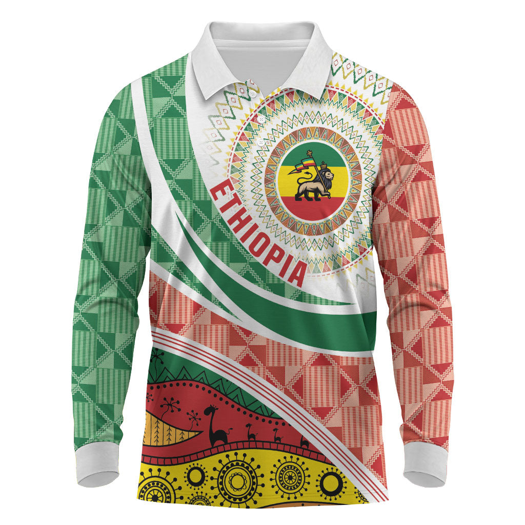Ethiopia In My Blood Long Sleeve Polo Shirt Lion Of Judah In My Heart