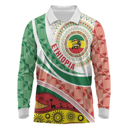 Ethiopia In My Blood Long Sleeve Polo Shirt Lion Of Judah In My Heart