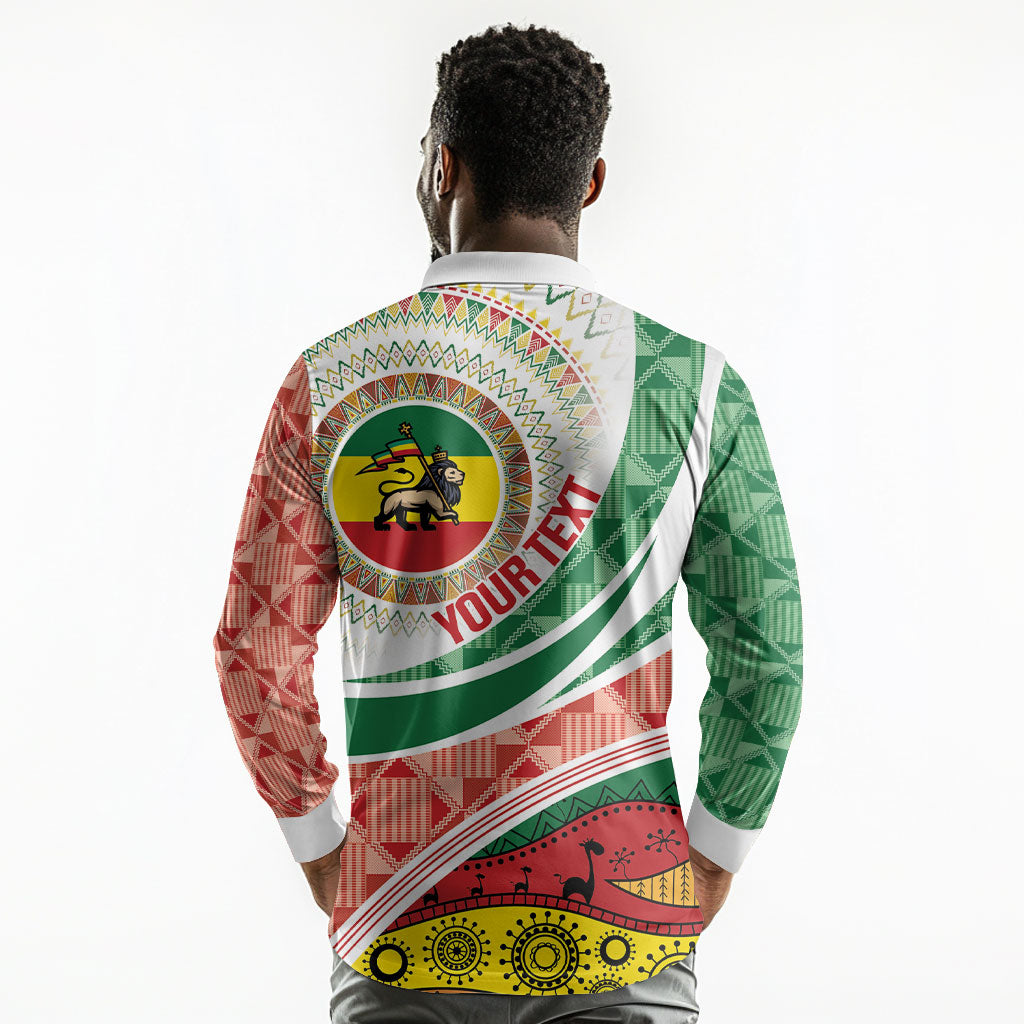 Ethiopia In My Blood Long Sleeve Polo Shirt Lion Of Judah In My Heart