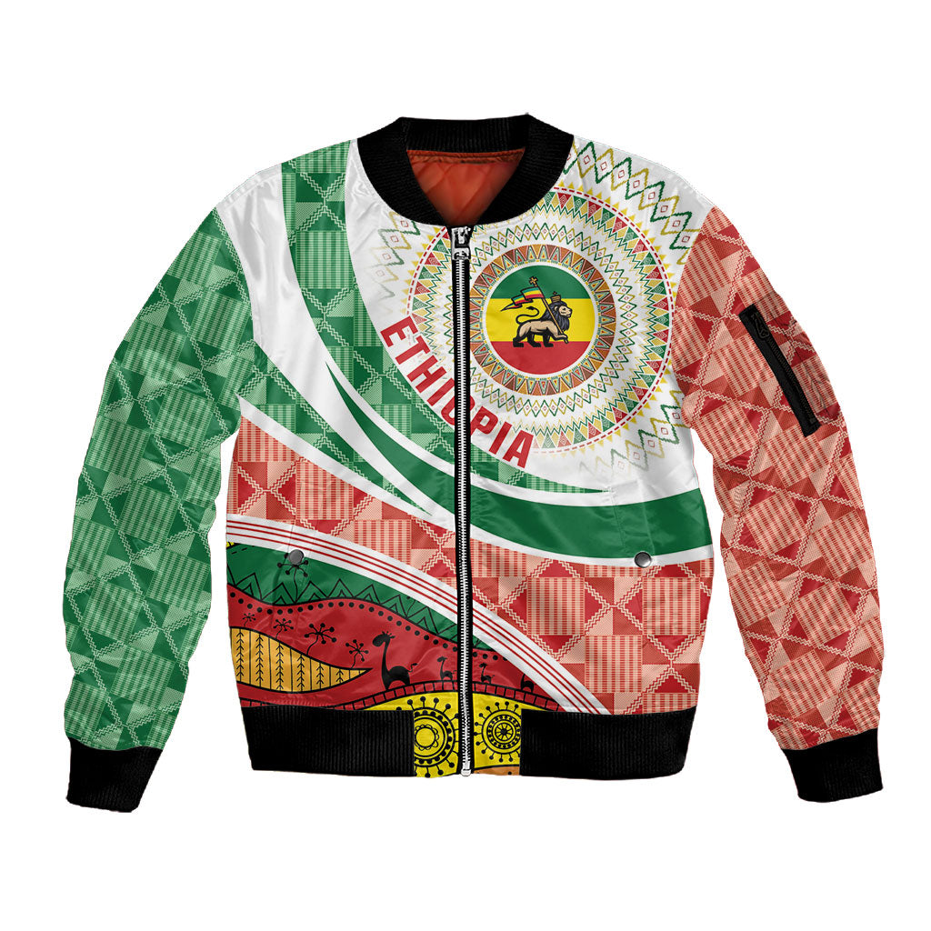 Ethiopia In My Blood Sleeve Zip Bomber Jacket Lion Of Judah In My Heart