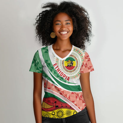 Ethiopia In My Blood Women V-Neck T-Shirt Lion Of Judah In My Heart