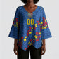 DR Congo Kopo ya Mokili Custom Kimono Sleeve Blouse Kuba Kingdom Pattern Edition