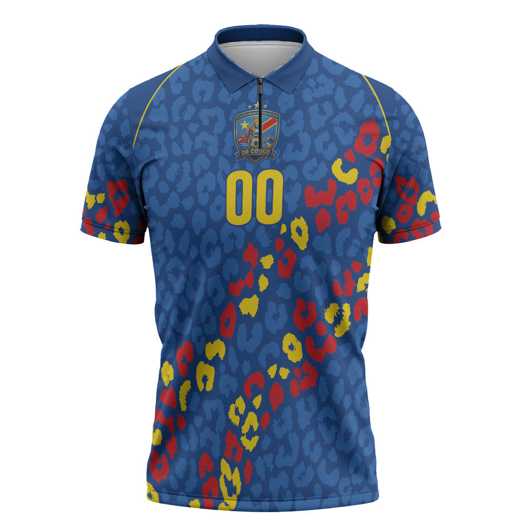 DR Congo Kopo ya Mokili Custom Zipper Polo Shirt Kuba Kingdom Pattern Edition