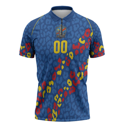 DR Congo Kopo ya Mokili Custom Zipper Polo Shirt Kuba Kingdom Pattern Edition