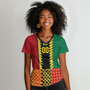 Ghana Wiase Kuruwa Custom Women V-Neck T-Shirt Kente Pride Edition