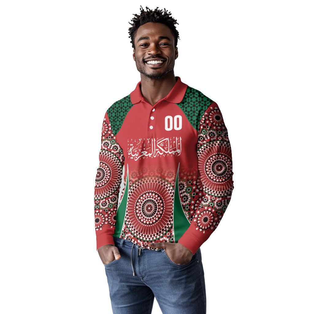 Morocco Yalla Vamos 2026 Custom Long Sleeve Polo Shirt Zellige Mosaic Edition