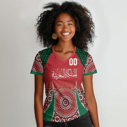 Morocco Yalla Vamos 2026 Custom Women V-Neck T-Shirt Zellige Mosaic Edition