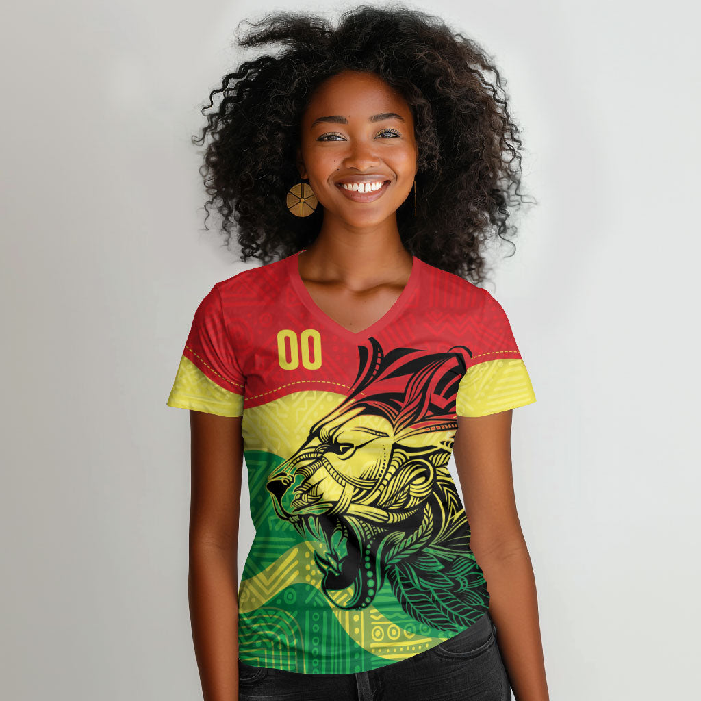 Senegal Kappu Adduna Custom Women V-Neck T-Shirt Teranga Textile Edition