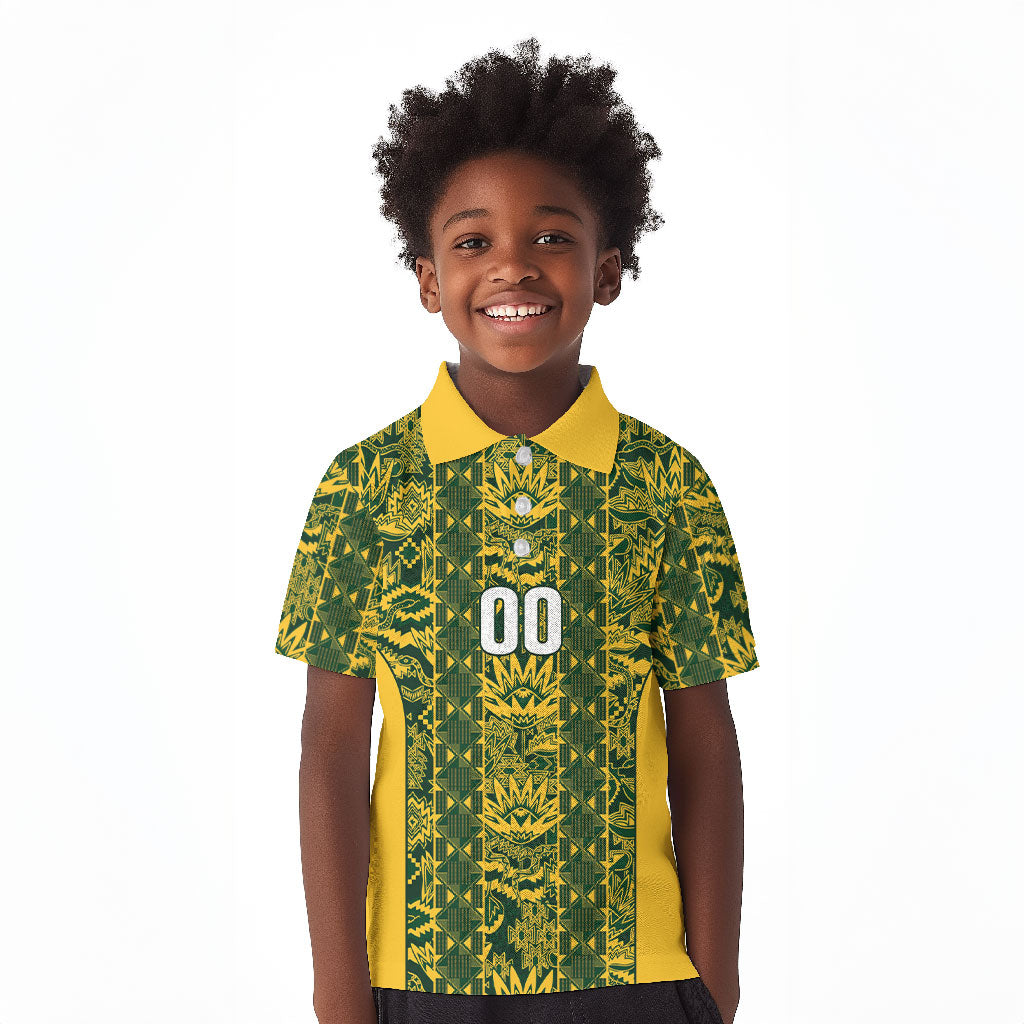 South Africa Indebe Yomhlaba Custom Kid Polo Shirt Ndebele Art Gold Edition