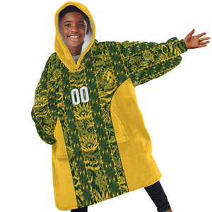 South Africa Indebe Yomhlaba Custom Kid Wearable Blanket Hoodie Ndebele Art Gold Edition