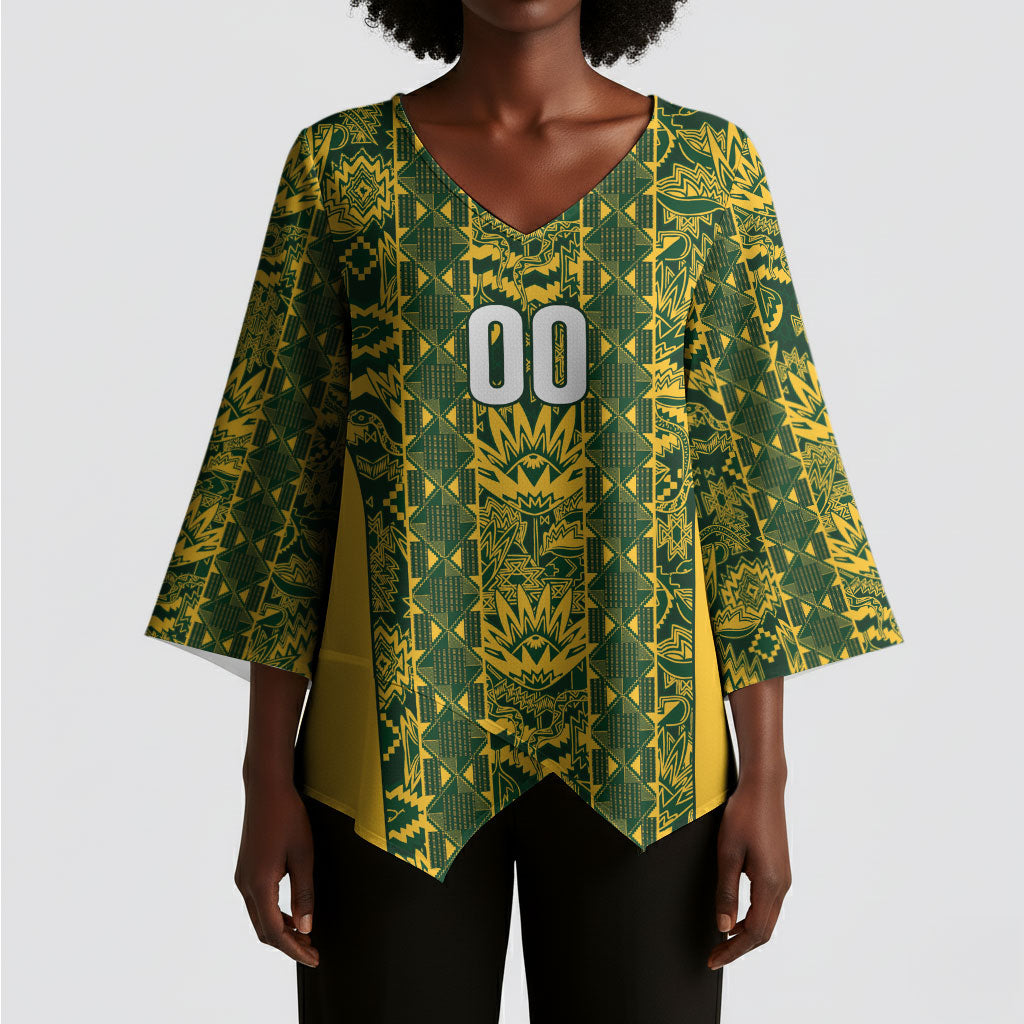 South Africa Indebe Yomhlaba Custom Kimono Sleeve Blouse Ndebele Art Gold Edition