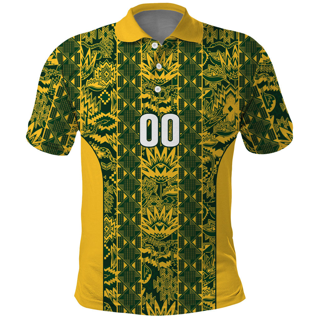 South Africa Indebe Yomhlaba Custom Polo Shirt Ndebele Art Gold Edition