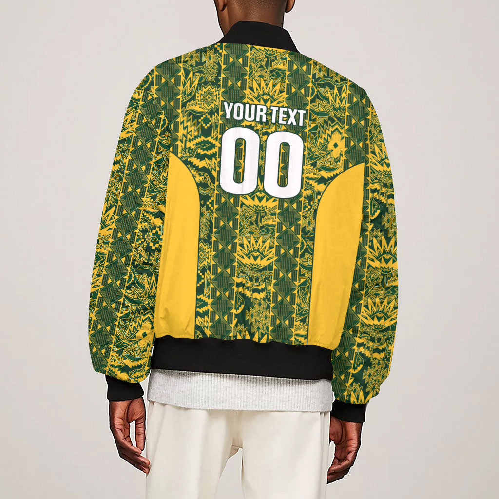 South Africa Indebe Yomhlaba Custom Sleeve Zip Bomber Jacket Ndebele Art Gold Edition