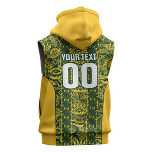 South Africa Indebe Yomhlaba Custom Sleeveless Zip Hoodie Ndebele Art Gold Edition