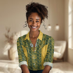 South Africa Indebe Yomhlaba Custom Women Casual Shirt Ndebele Art Gold Edition