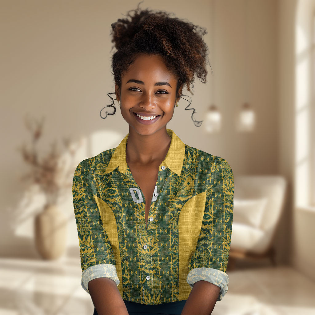 South Africa Indebe Yomhlaba Custom Women Casual Shirt Ndebele Art Gold Edition