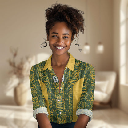 South Africa Indebe Yomhlaba Custom Women Casual Shirt Ndebele Art Gold Edition