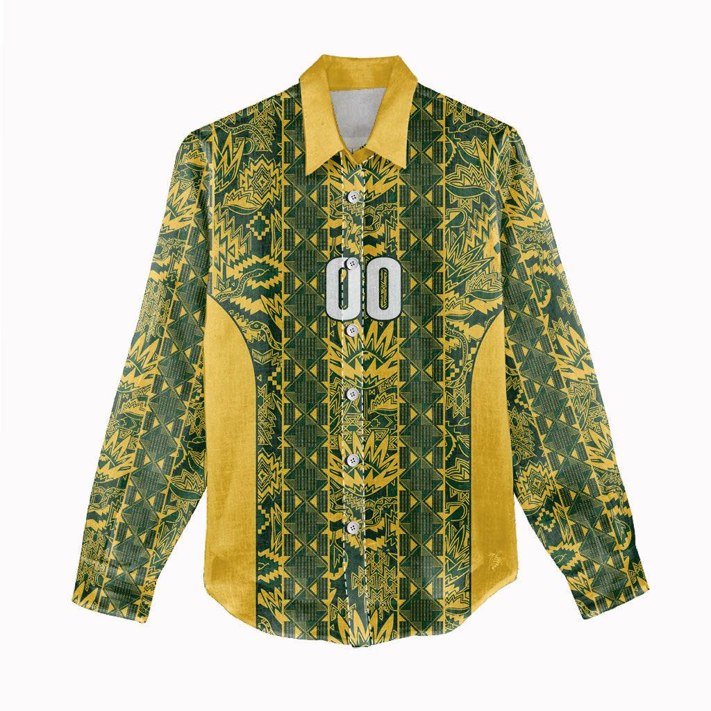 South Africa Indebe Yomhlaba Custom Women Casual Shirt Ndebele Art Gold Edition