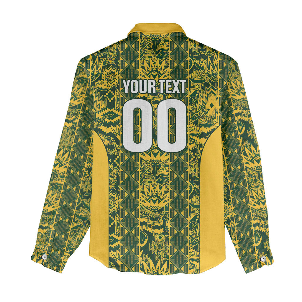 South Africa Indebe Yomhlaba Custom Women Casual Shirt Ndebele Art Gold Edition